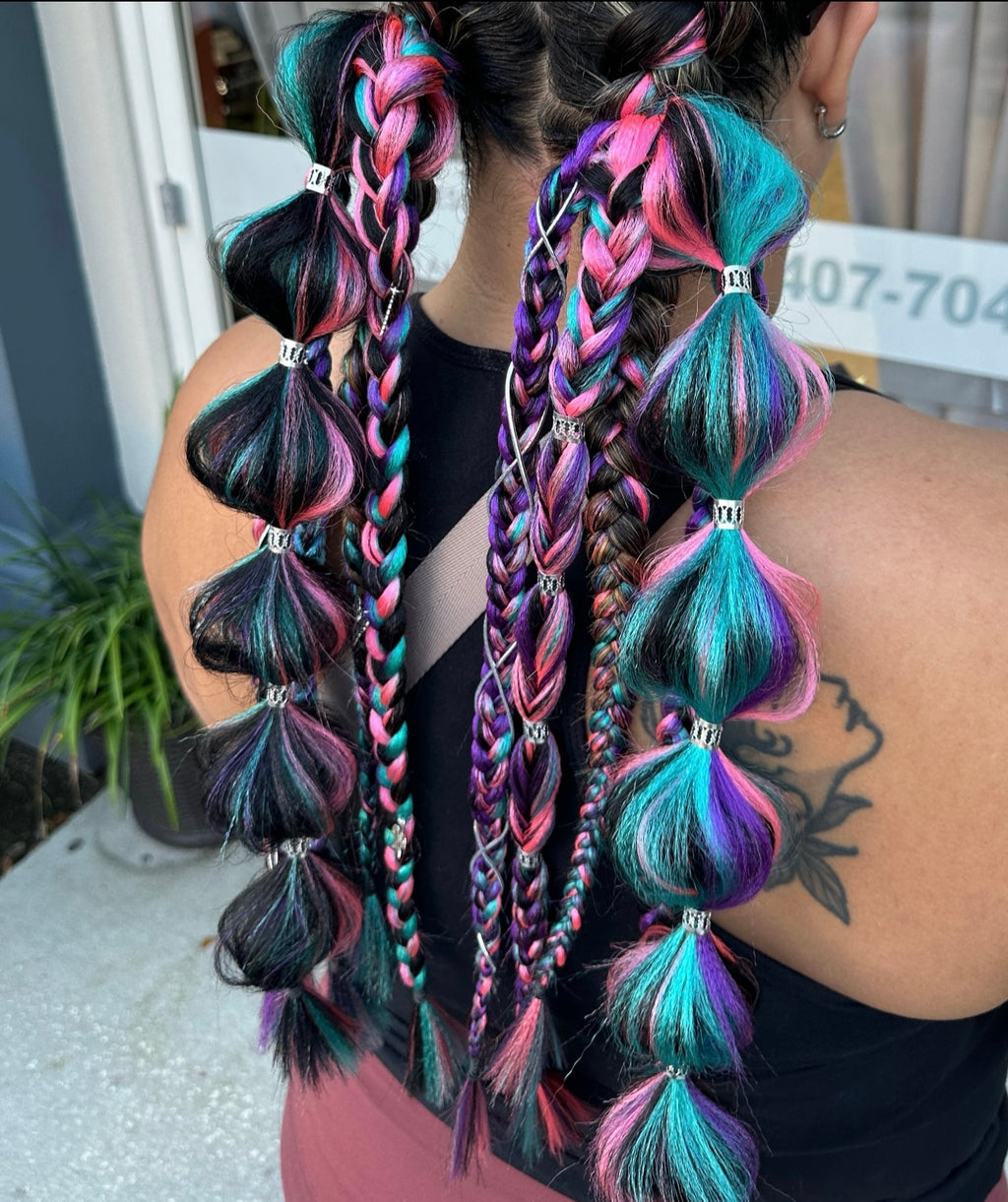 Midnight Berry | Tie-in Bubble Braid Ponytails