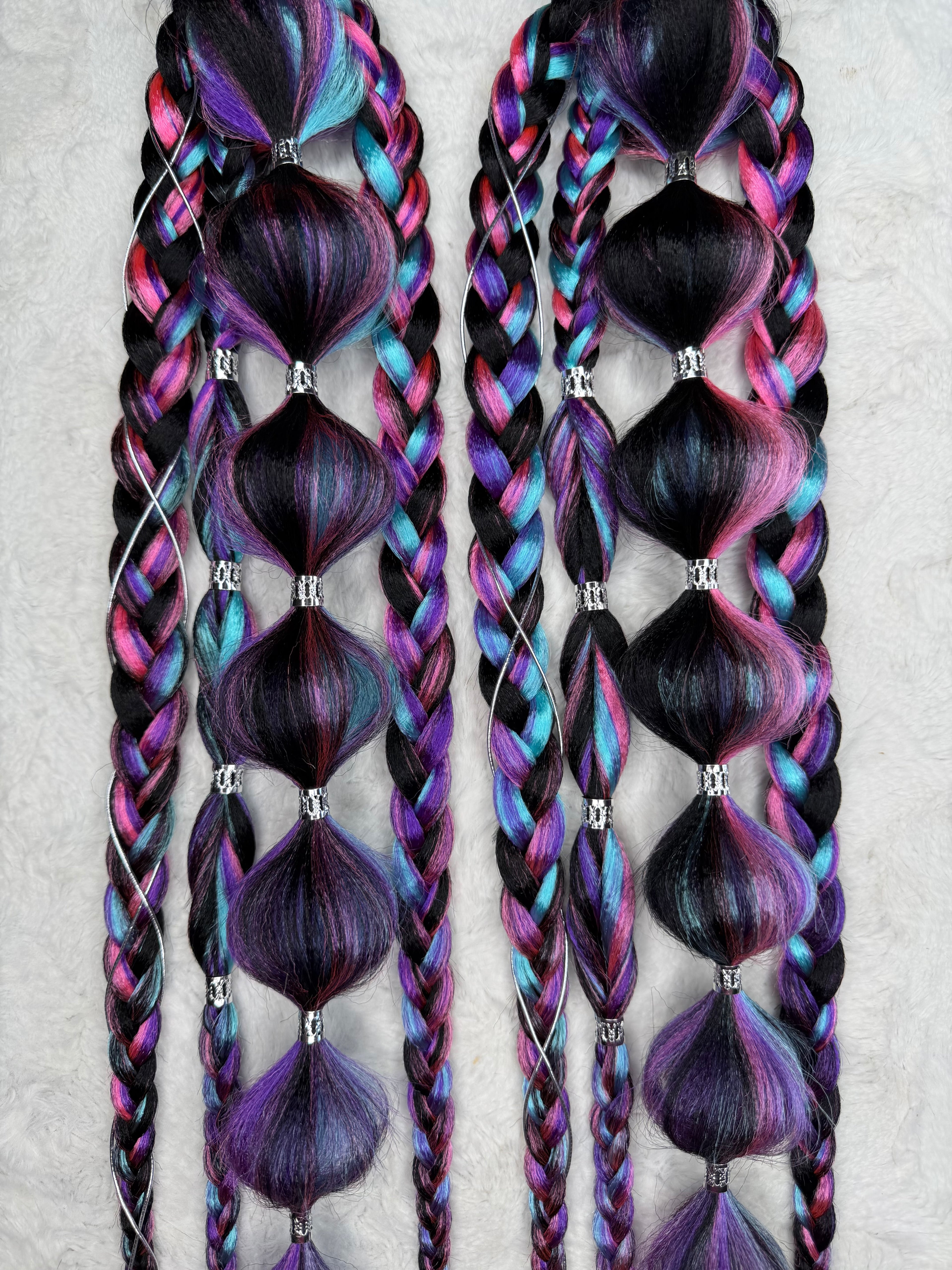 Midnight Berry | Tie-in Bubble Braid Ponytails