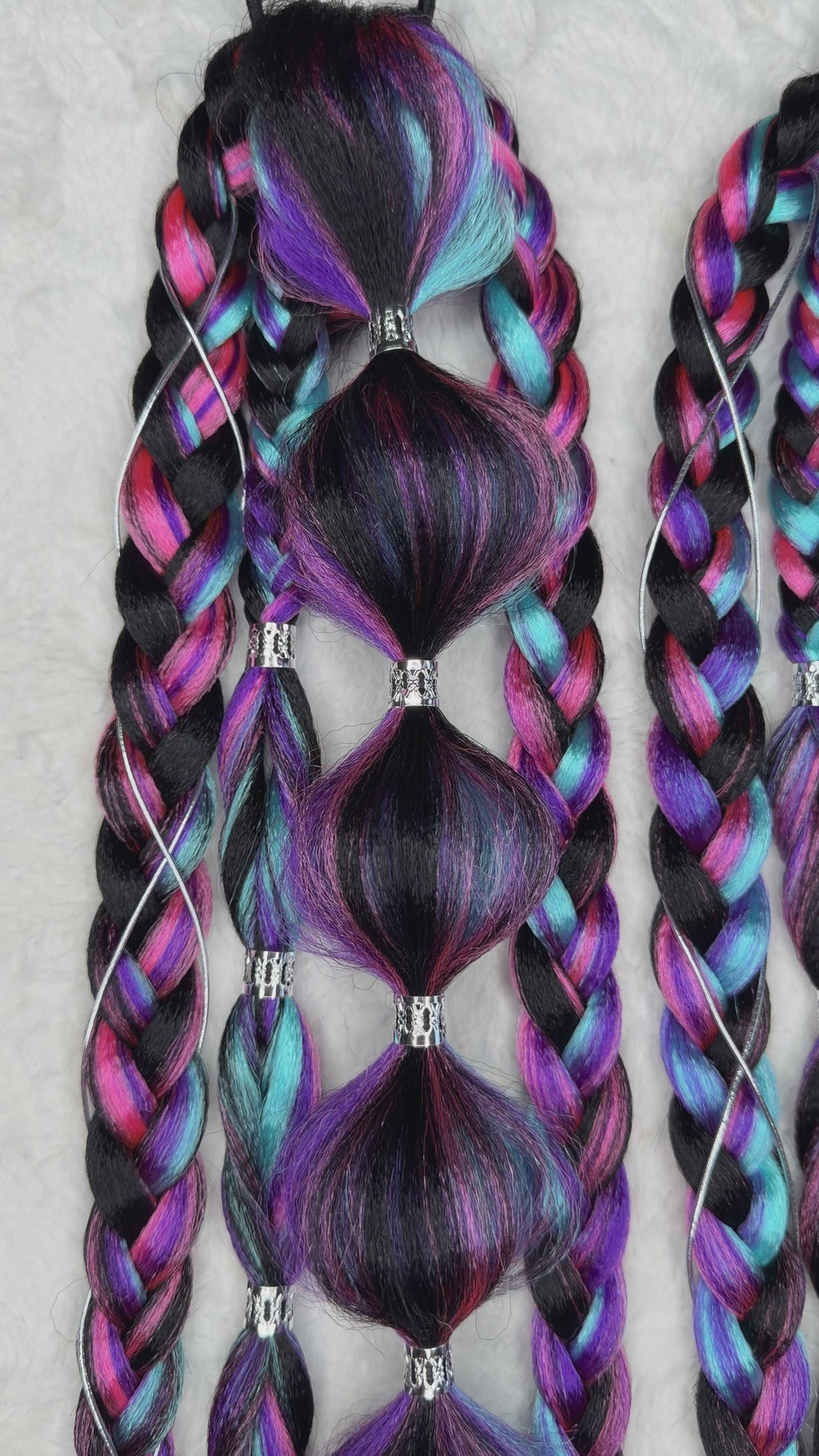 Midnight Berry | Tie-in Bubble Braid Ponytails